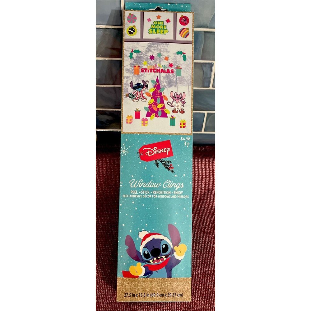 DISNEY STITCH CHRISTMAS "Merry Stitchmas" REUSABLE WINDOW CLINGS 1 SHEET HOLIDAY